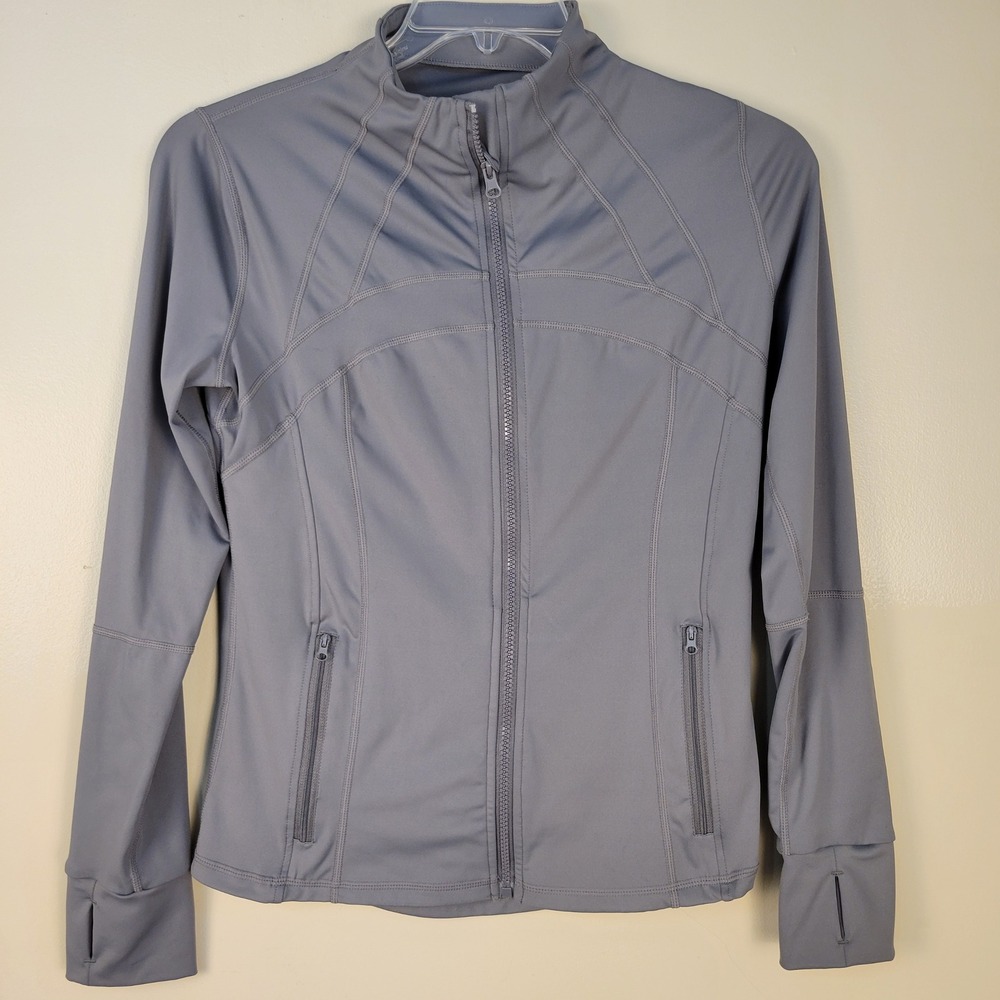 Womens Gray Full Zip Athletic Track Jacket Thumbholes Mock Neck Size 2XL